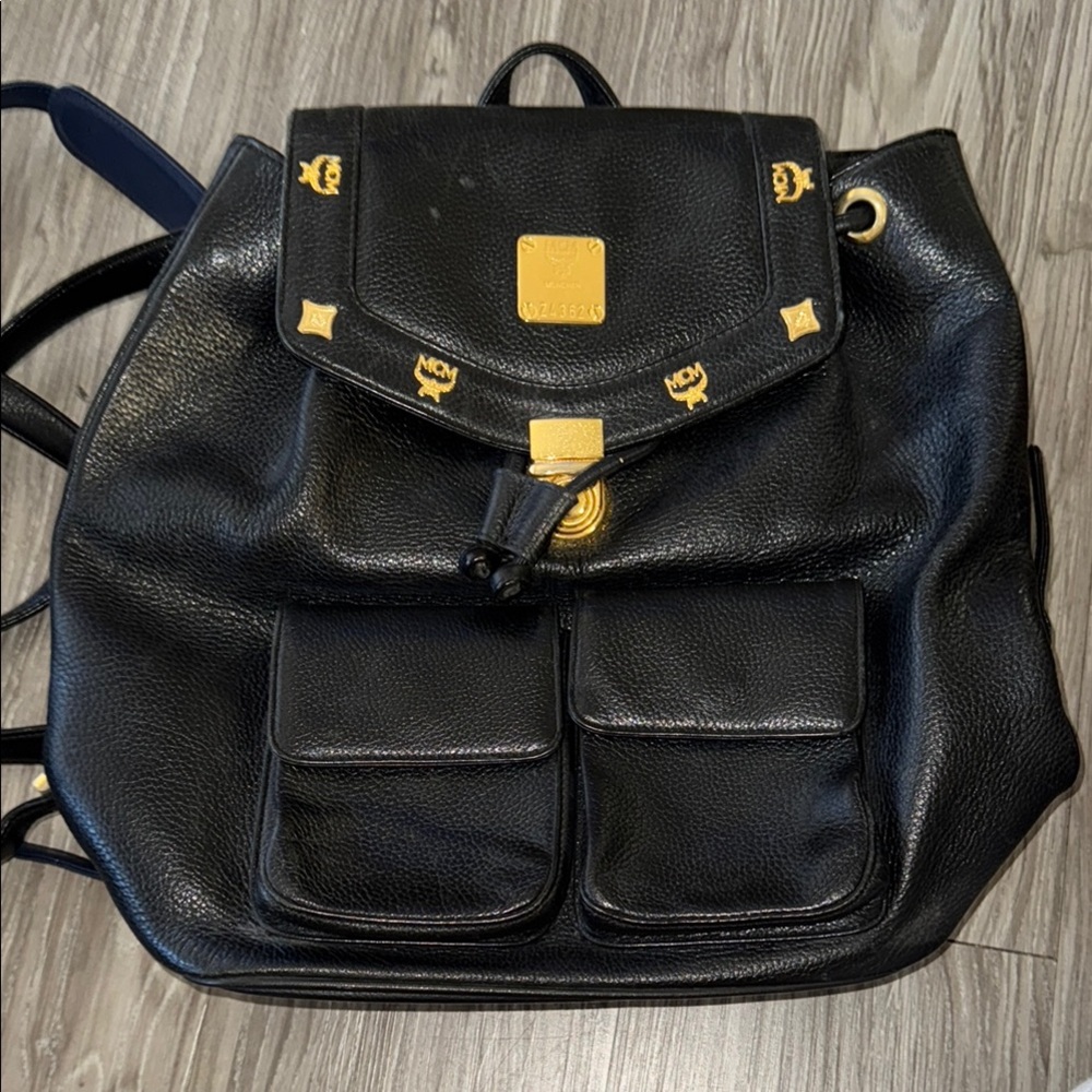 MCM Black Leather Backpack